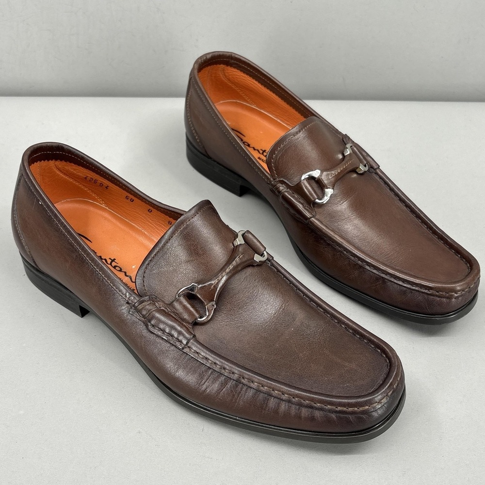 Santoni Horsebit‎ Shoes Mens 8 42 Brown Leather Loafers Italy Dress Slip On